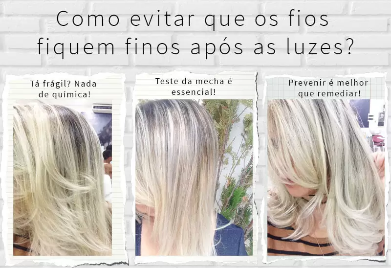 cabelos finos após luzes e descoloração